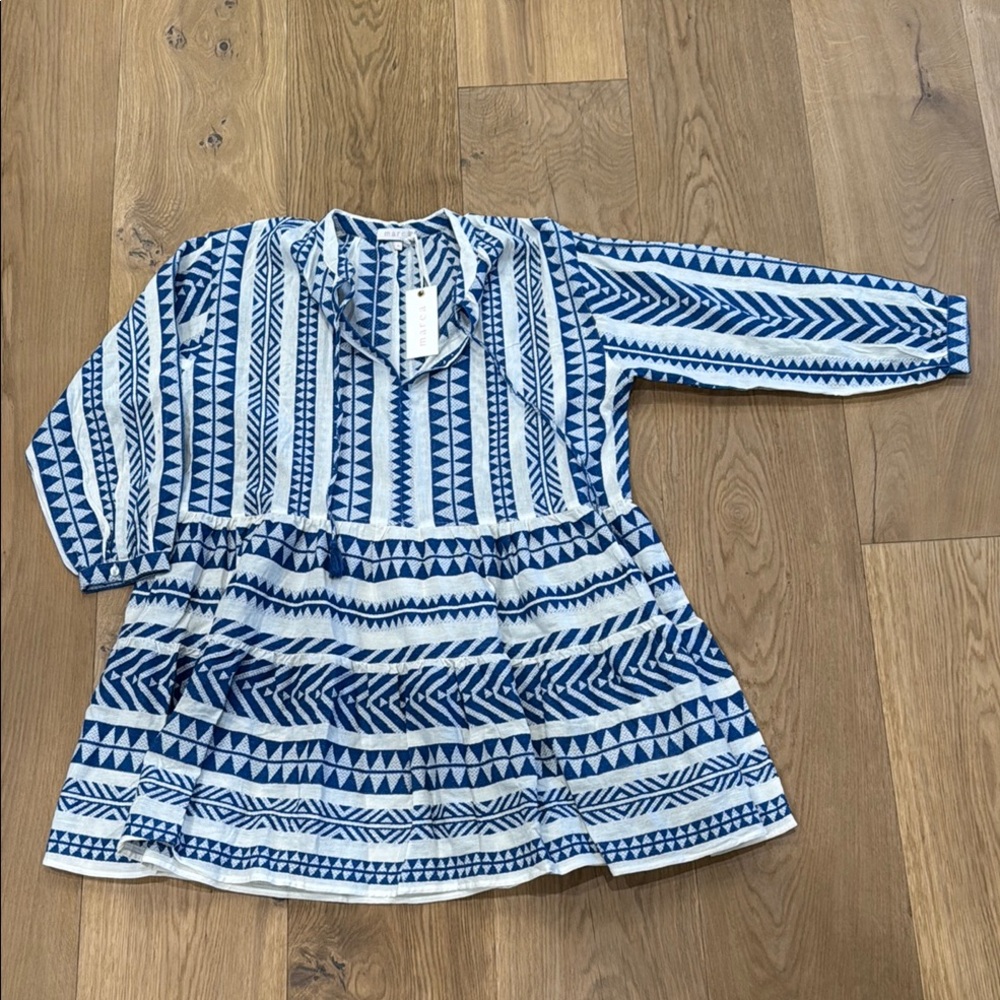 Marea Blue and White Patterned Cotton Dress XL